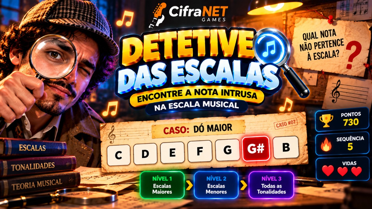Imagem do jogo Detetive das Escalas – Encontre a Nota Intrusa — CifraNET Games