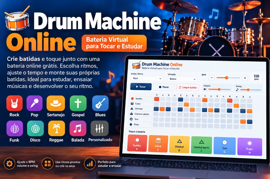 Drum Machine Online – Bateria Virtual para Tocar e Estudar